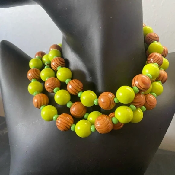 Green. Green. Green and Green & Wood Beaded Necklaces and Bracelet - Picture 7 of 12
